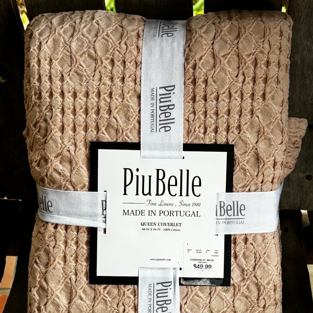 PiuBelle Portugal QUEEN Size Textured Cotton Dusty Rose Coverlet 88" X 94"